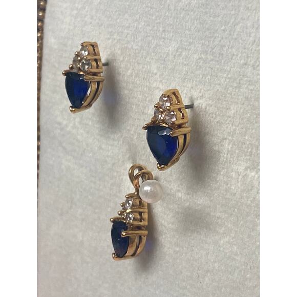 Heart Blue Zirconia Jewelry Set | Gold Plated | Vintage 1995 - Picture 3 of 5